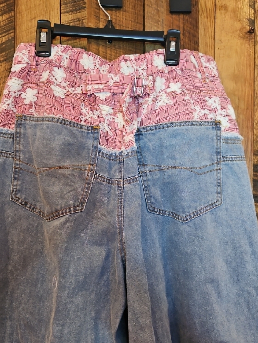 334 POL Two-Tone Denim Jeans with Pink Floral Waistband - Picture 11 of 13